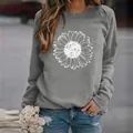 Casual grey women's sweatshirt with large white sunflower print on the front - 3XL / Tops / Chrysanthemum Gray