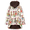 Detail view of the African-style print and warm brown plush lining of the hooded jacket. - S / Tops / Centaur