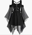 Elegante vestido gótico negro de bruja con mangas acampanadas y arnés para Halloween. - 5XL / Negro