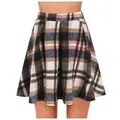 Close-up detail of the classic plaid pattern and pleats on this high-waisted skirt. - S / Dark Khaki