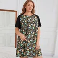 Plus-size floral short-sleeved nightgown for women, loose summer leisure loungewear. - 1XL / Tops / Green Floral