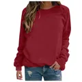 Women's comfortable loose fit round neck long sleeve sweatshirt in deep red color - 3XL / Tops / Solid Red