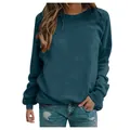 Relaxed fit women's long sleeve crewneck sweatshirt in a stylish deep teal blue - 3XL / Tops / Plain Blue