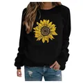 Casual women's crew neck black sweatshirt featuring a vibrant yellow sunflower print on front - 3XL / Tops / Black with Daisy Print
