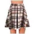 Detailed view of women's vintage pink and brown plaid pleated mini skirt - XL / Pink