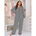 Plus size women's black and white striped long-sleeve pajama set loungewear for home relaxation - 3XL / Top And Bottom / Black & White Stripes