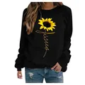 Casual women's black round neck long sleeve sweatshirt featuring sunflower Jesus print - 3XL / Tops / Sunflower Black