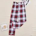 Premium women's red and white plaid pajama pants featuring a soft white ribbon bow tie - S / Bottoms / PL07-Red And Green Plaid