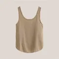 Casual bruine mouwloze tanktop voor dames met een ronde zoomlijn - S / Tops / Khaki