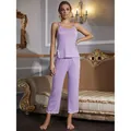 Elegant women's lavender pajama set with camisole top and lace-trimmed long pants. - S / Top And Bottom / Purple