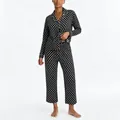 Women's black and white polka dot pajama set with long sleeve lapel shirt and pants - S / Top And Bottom / Black Polka Dot