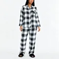 Women's black and white buffalo plaid pajama set with button-down shirt and pants - S / Top And Bottom / Black & White Check