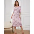 Stylish pink summer nightgown featuring chic black letter and heart prints for women - S / Tops / Pink