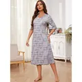 Elegant purple nightgown with stylish cursive letter print for women's sleepwear - S / Tops / Gray