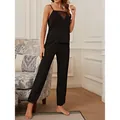 Sexy black mesh camisole and long pants two-piece pajama set for women - S / Top And Bottom / Black