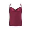 Elegant burgundy satin camisole top with thin spaghetti straps and a draped cowl neck - S / Tops / Burgundy