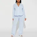 Soft light blue two-piece pajama set with long-sleeve button-down shirt and trousers - S / Top And Bottom / Light Blue
