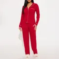 Ensemble de pyjama classique deux pièces rouge pour femme avec détails de passepoil blanc élégant - Rouge