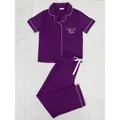 Pyjama violet pour femme avec broderie 'Blessed Mama' et liseré blanc contrastant - S / Haut Et Bas / TR83-Violet