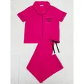 Pyjama 2 pièces rose vif avec broderie 'Blessed Mama' et détails de passepoil noir - S / Haut Et Bas / TR83-Rouge Rose
