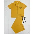 Ensemble de pyjama jaune moutarde à manches courtes avec broderie 'Blessed Mama' - TR83-Jaune