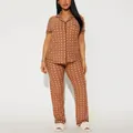 Elegant women's two-piece pajama set featuring brown polka dot print and lapel shirt - S / Top And Bottom / Light Brown Polka Dot (NNS193)