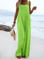 Combinaison d'été sans manches vert citron éclatant à jambes larges pour la plage - Vert Fluorescent