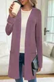 Eleganter mauvefarbener langer Strickmantel für Damen mit praktischen Seitentaschen - 1XL / Oberteile / Burgunderrot