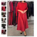 Elegant red half-sleeve winter dress with a round neck and minimalist A-line skirt. - S / Red