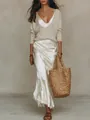 Ensemble chic 2 pièces pour femme avec pull en maille beige et robe en satin - XS / Haut Et Bas / Abricot