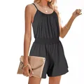 Elegant women's casual sleeveless romper with elastic waist in dark grey for summer - S / Top And Bottom / Gray