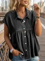 Stylish sleeveless denim-look babydoll top for women with chic button-down front - S / Tops / Black