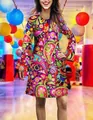 Detalle de vestido hippie vibrante con estampado de cachemira y flores - S / Top Y Pantalón / Flores Grandes