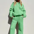 Women's light green oversized two-piece tracksuit set with zip-up hoodie and sweatpants - S / Top And Bottom / Green