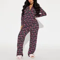 Stylish two-piece long sleeve pajama set for women with pink X and white heart print - Black Pink White Heart X