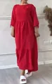 Red round neck pleated long sleeve casual maxi dress with unique drawstring sleeve details - Red