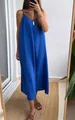A full-length view of a bright blue loose-fitting sleeveless spaghetti strap maxi dress - Blue