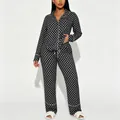 Women's classic black and white polka dot pajama set with long sleeves and pants - S / Top And Bottom / Black White Polka Dot