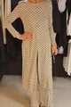 Elegant women's two-piece polka dot lounge set featuring long-sleeved slit top and wide-leg pants - S / Top And Bottom (YOU5148) / Khaki