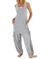 Loose grey sleeveless harem jumpsuit for women with functional double side pockets. - Off-White