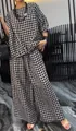 Damen Zweiteiler-Set mit schwarz-weißem Karomuster, losem Oberteil und weiter Hose - S / Oberteil und Hose / Schwarz-weiß kariert