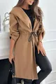 Stylish camel hooded trench coat for women with adjustable drawstring waist detail - S / Tops / Brown