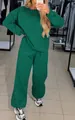 Casual πράσινο σετ φόρμας με μακριά μανίκια και λεπτομέρειες στρας - S / Τοπ Και Παντελόνι / Πράσινο