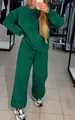 Casual green long-sleeve tracksuit set with all-over rhinestone details - S / Top And Bottom / Green