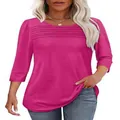 Detailaufnahme der horizontalen Brustfalten bei diesem magentafarbenen Langarm-T-Shirt - Fuchsia