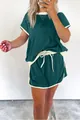 Conjunto casual de dos piezas de verano para mujer con ribetes de contraste y camiseta - S / Top Y Pantalón / Verde pavo real