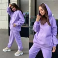 Détails de la coupe du sweat à capuche violet surdimensionné et du jogging assorti - S / Haut Et Bas / Violet