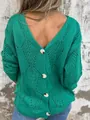 Detaillierte Rückansicht des grünen Strickpullovers mit durchbrochenem Blattmuster - S / Oberteile / Grün