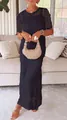 Schickes schwarzes zweiteiliges Maxikleid mit Rundhalsausschnitt und kurzen Ärmeln für Damen. - S / Oberteil und Hose / Schwarz