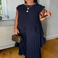 Elegante completo plissé due pezzi blu scuro con top raglan e pantaloni a gamba larga - Taglia S / Top E Pantaloni / Blu Notte